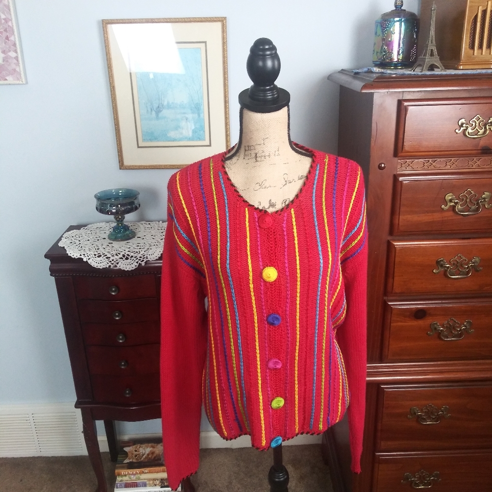 Lisa Red Cardigan with Embroidery